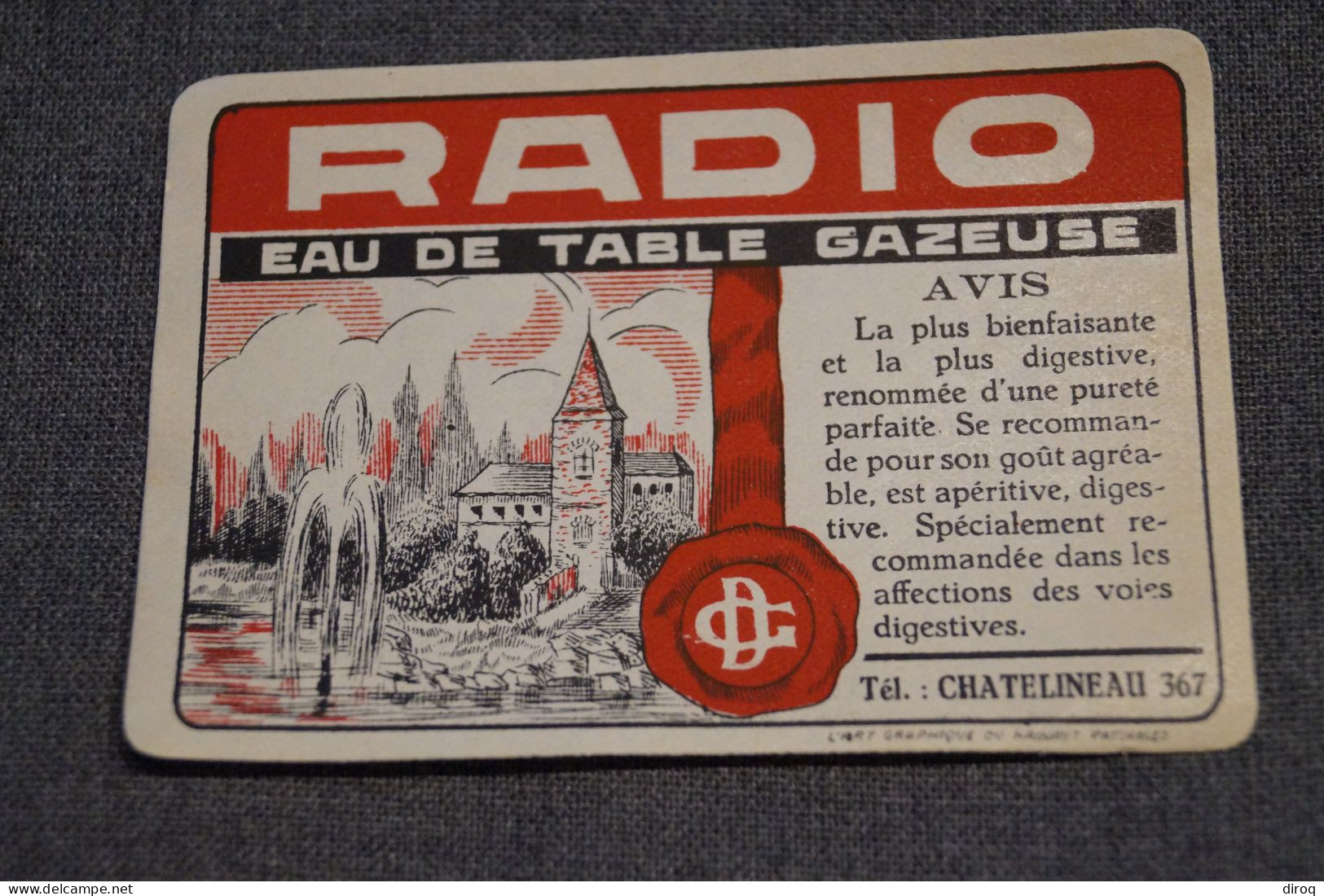 Belle Ancienne Petite Affiche Originale,Eau De Table RADIO, Châtelineau, 95 / 65 Mm. - Plakate