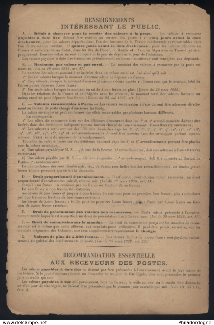 Taxe Yvert N° 58 Seul Sur Bordereau Des Valeurs A Recouvrer N° 1485 - Oblitéré Annecy - 04/1928 - 1859-1959 Covers & Documents