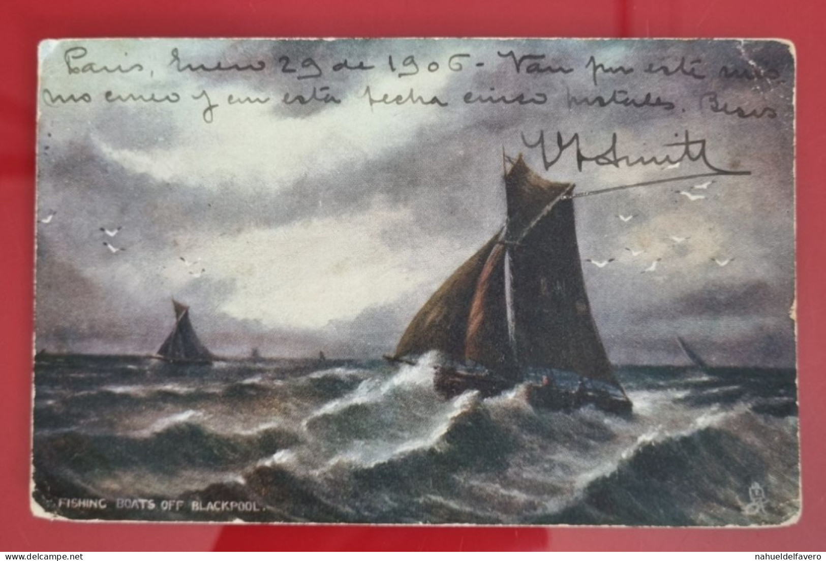 Carta Postale Circulée 1906 - FRANCE - DESSINS DE VOILIERS NAVIGUANT AU MILIEU DE LA TEMPÊTE - Hausboote