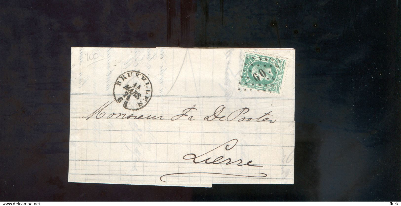 België OCB30 Gestempeld Op Brief Bruxelles-Lierre 1871 Perfect (2 Scans) - 1869-1883 Leopold II