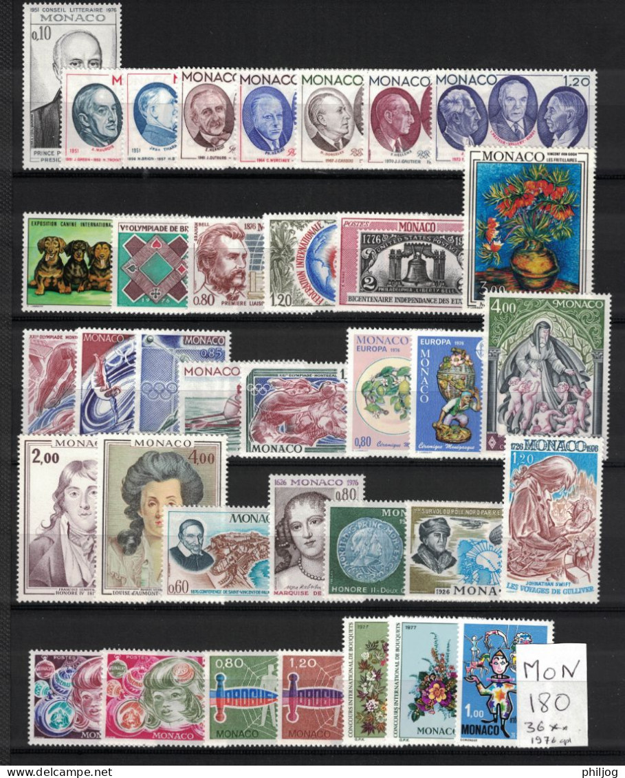 Monaco - Année 1976 Complète - Neuve SANS Charnière - 36 Timbres Du 1043 à 1078 - Complete MNH Year 1976 - Full Years