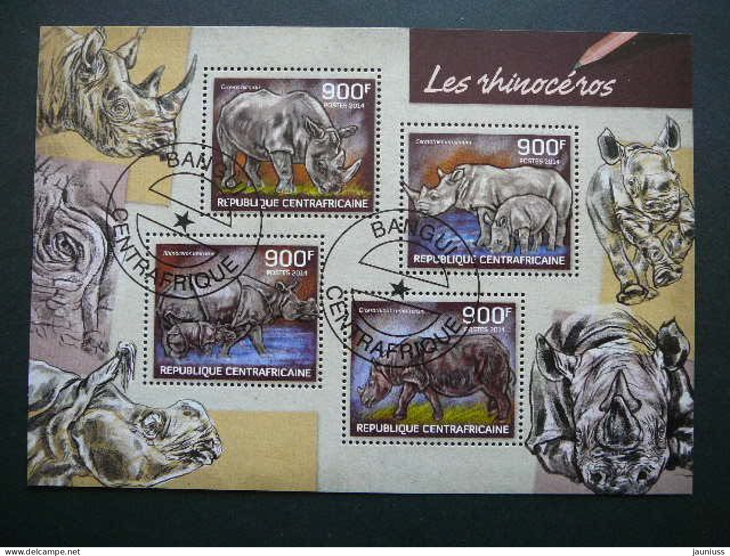 Rhinoceros. Nashörner  # Central African Republic # 2014 Used S/s #142 Rhino Mammals - Neushoorn