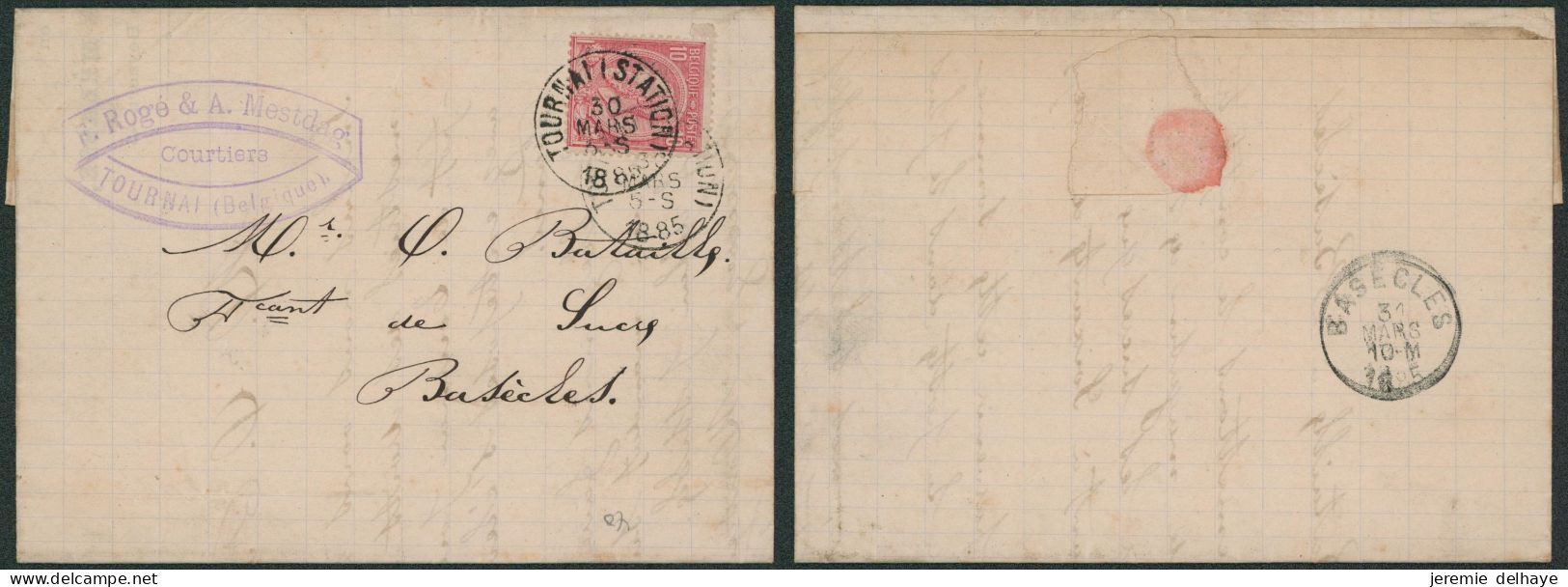 émission 1884 - N°46 Sur LAC Obl Simple Cercle "Tournai (station)" + Cachet Privé "Courtiers" > Basècles - 1884-1891 Leopold II