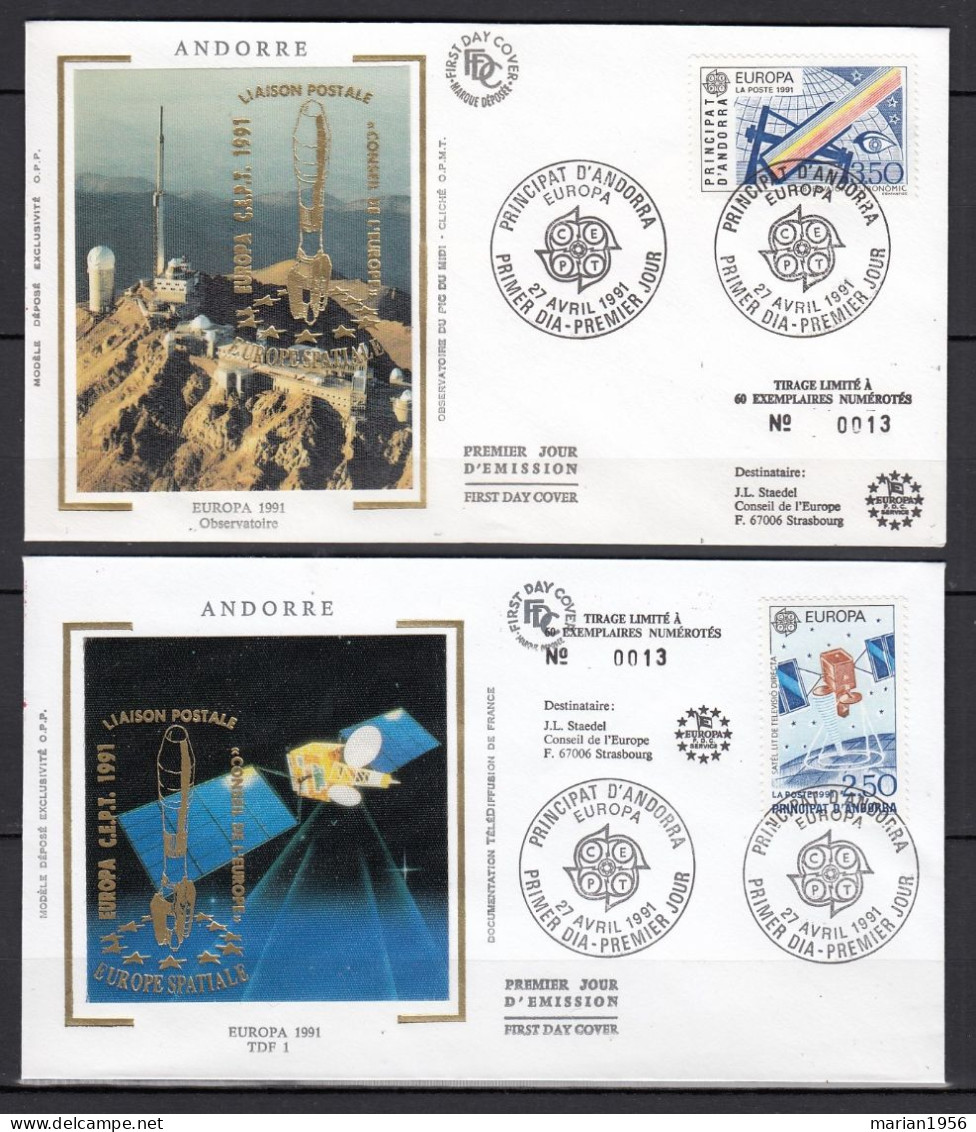 Andorre Francais 1991 - FDC Special - EUROPA CEPT - Europe Spatiale  - Tirage Limite A 60 Ex. Numerotes - Sonstige & Ohne Zuordnung