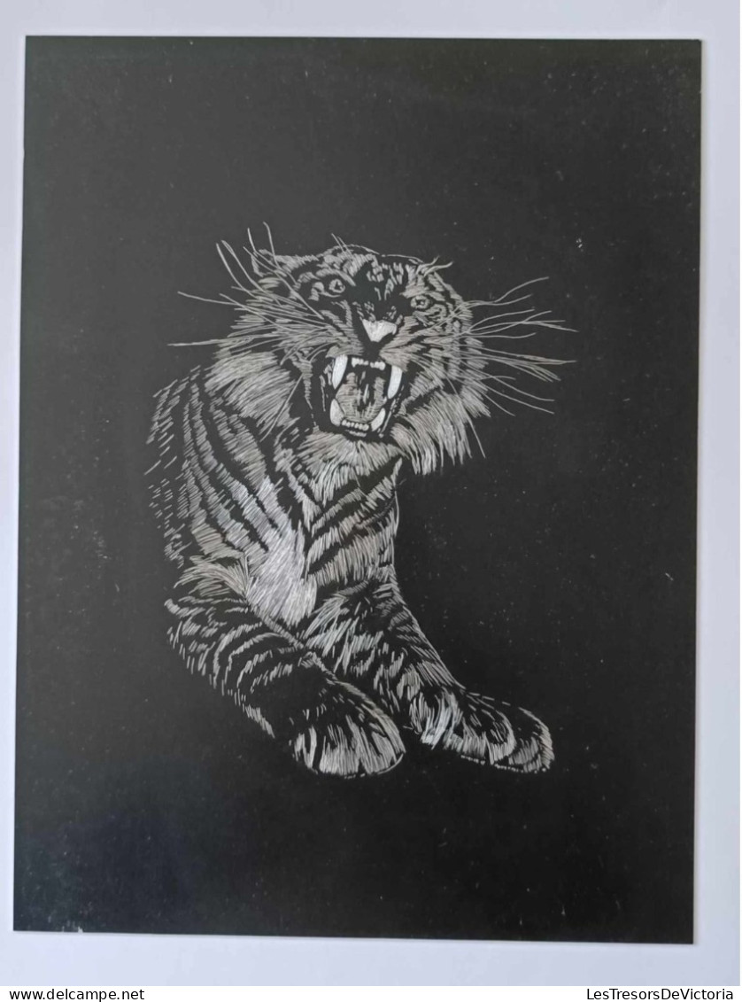 Dessin D'art - Gravure Sur Plaque De Métal - Animal - Tigre - Dim:18/24cm - Autres & Non Classés