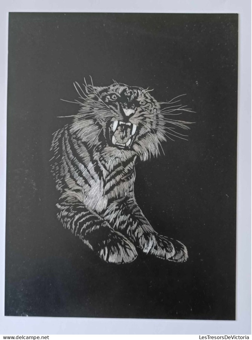 Dessin D'art - Gravure Sur Plaque De Métal - Animal - Tigre - Dim:18/24cm - Otros & Sin Clasificación