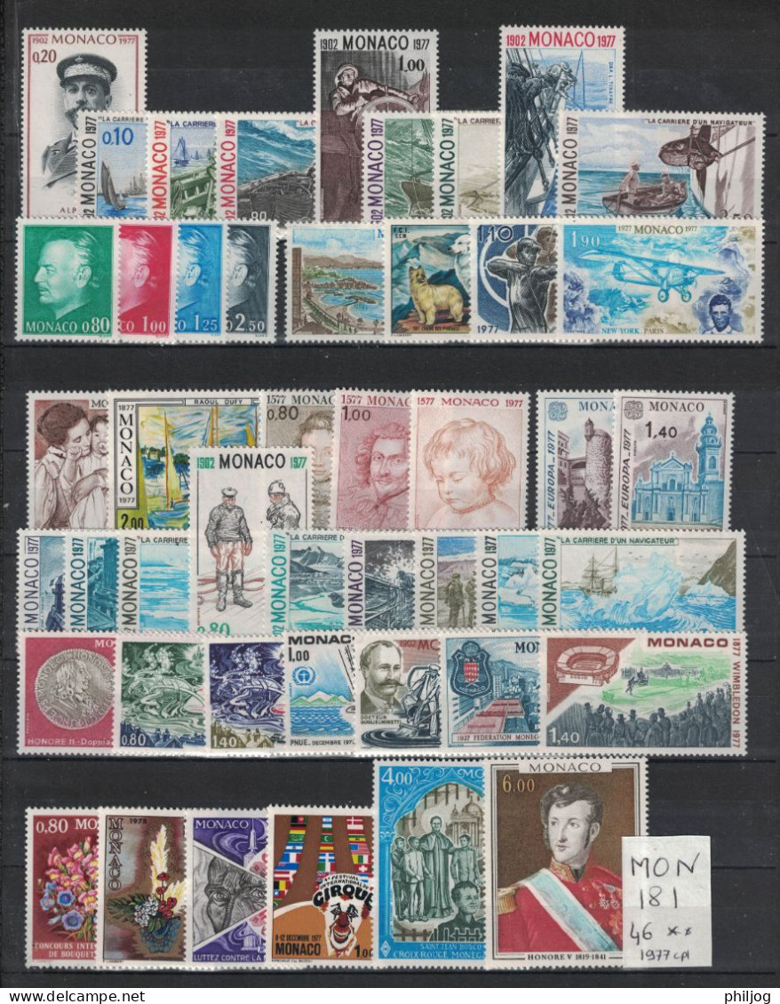 Monaco - Année 1977 Complète - Neuve SANS Charnière - 46 Timbres Du 1079 à 1124 - Complete MNH Year 1977 - Volledige Jaargang