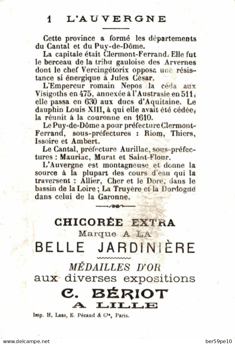 CHROMO CHICOREE A LA BELLE JARDINIERE A LILLE ANCIENNES PROVINCES FRANCAISES N°1 L'AUVERGNE VUE DE MURAT - Tè & Caffè