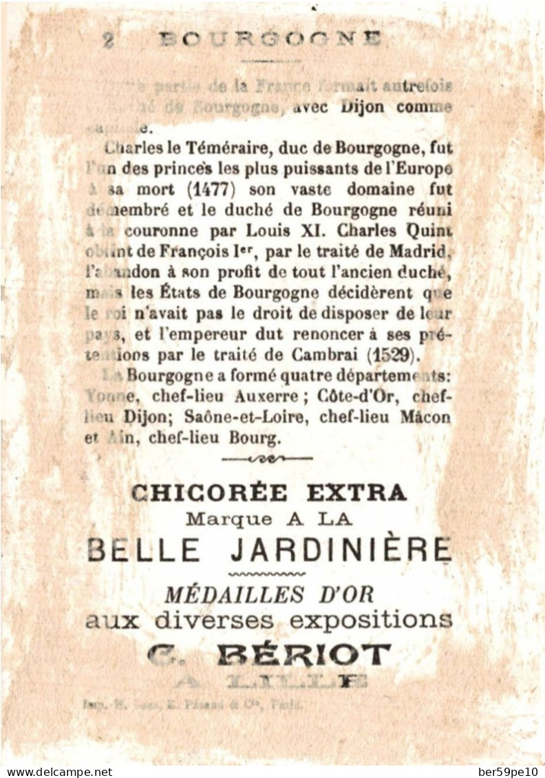 CHROMO CHICOREE A LA BELLE JARDINIERE LILLE ANCIENNES PROVINCES FRANCAISES N°2 LA BOURGOGNE TOMBEAU DE CH. LE TEMERAIRE - Tea & Coffee Manufacturers