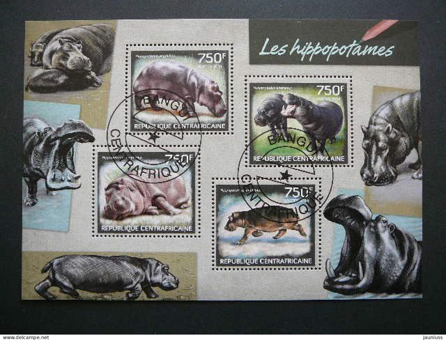 Hippopotamus Flusspferde Hippopotames # Central African Republic # 2014 Used S/s #143 Hippo - Andere & Zonder Classificatie