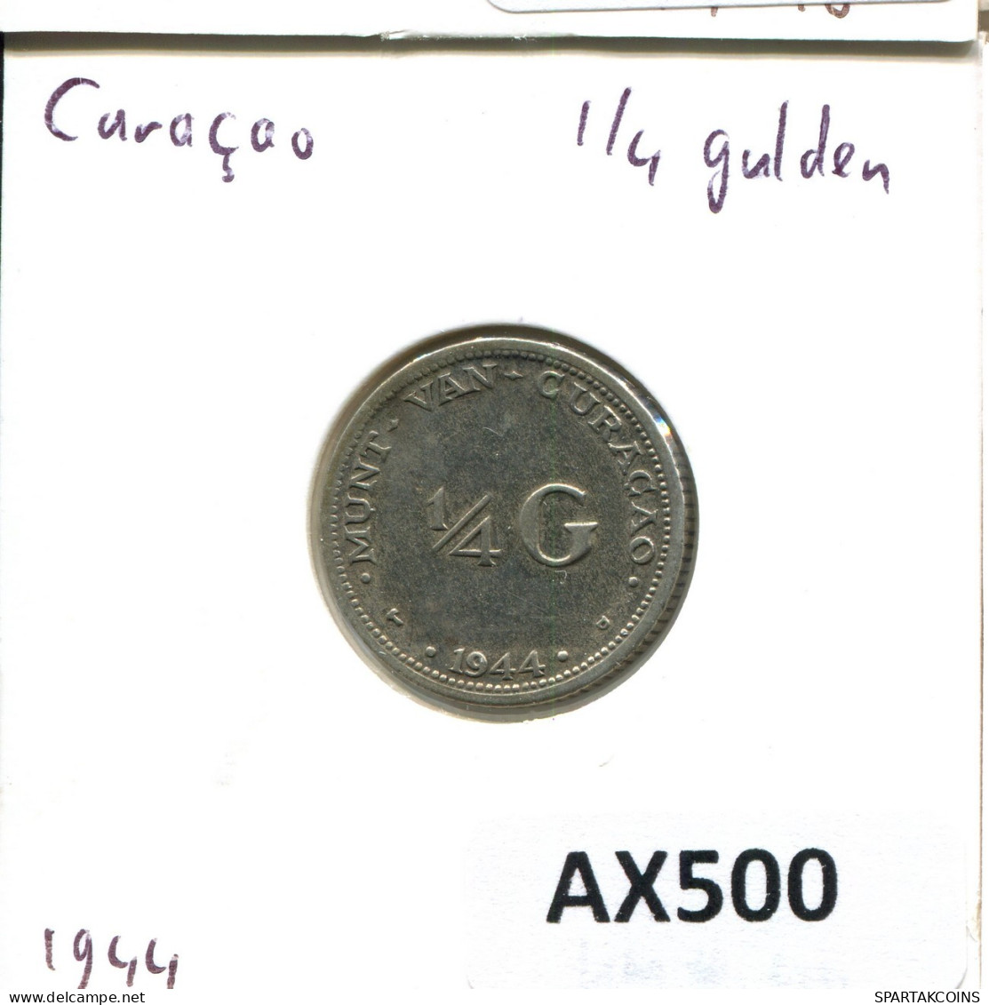1/4 GULDEN 1944 CURACAO ARGENT Pièce #AX500.F.A - Curaçao