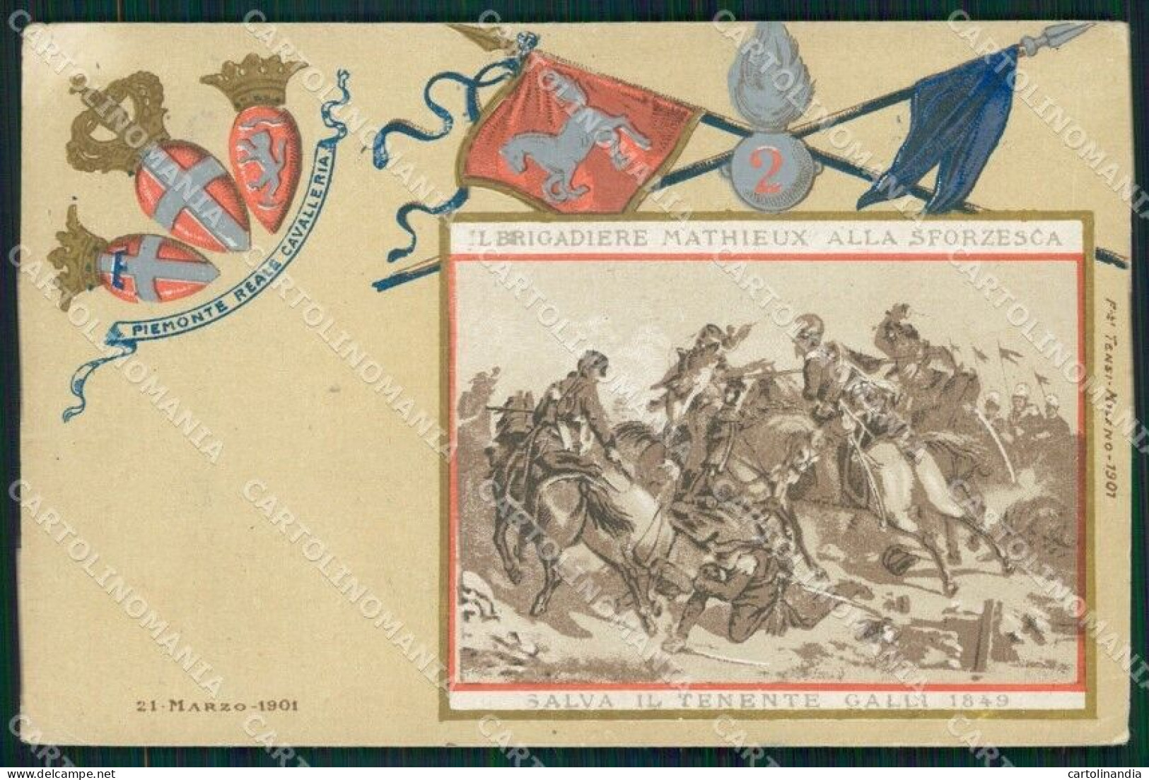 Militari II Reggimento Piemonte Reale Cavalleria Sforzesca Cartolina QT7955 - Régiments