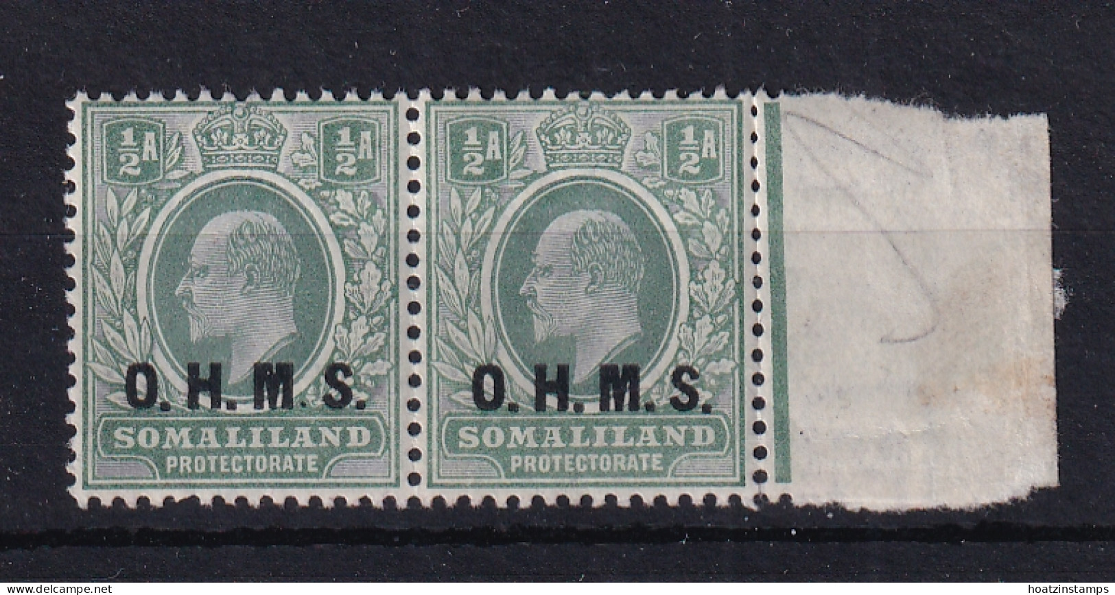 Somaliland Protectorate: 1904/05   Official - Edward 'O.H.M.S.' OVPT    SG O10    ½a   MNH Pair  - Somaliland (Protectorat ...-1959)