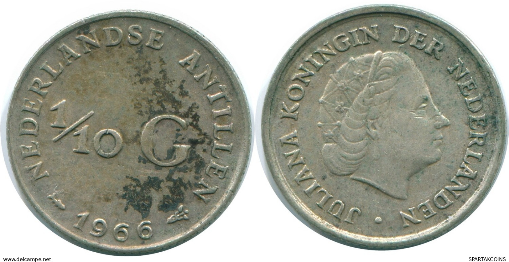 1/10 GULDEN 1966 NETHERLANDS ANTILLES SILVER Colonial Coin #NL12818.3.U.A - Nederlandse Antillen