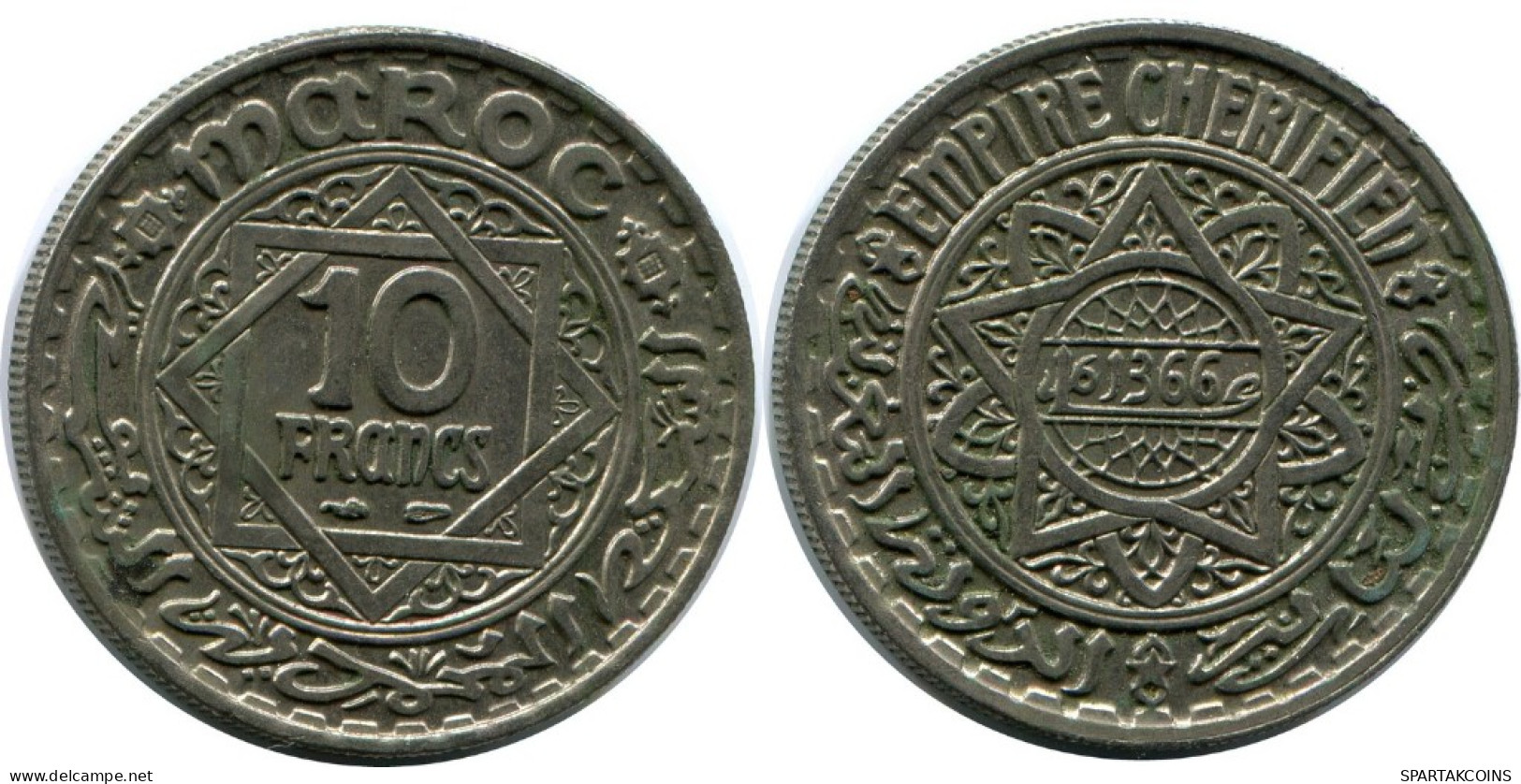10 FRANCS 1952 MOROCCO Islamic Coin #AH638.3.U.A - Maroc