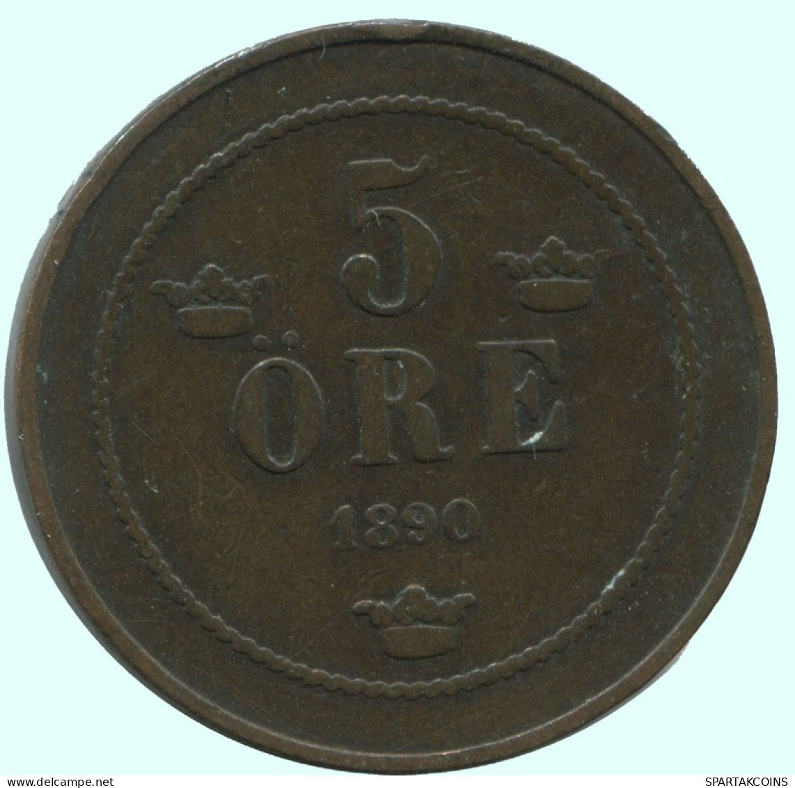 5 ORE 1890 SWEDEN Coin #AC637.2.U.A - Suecia