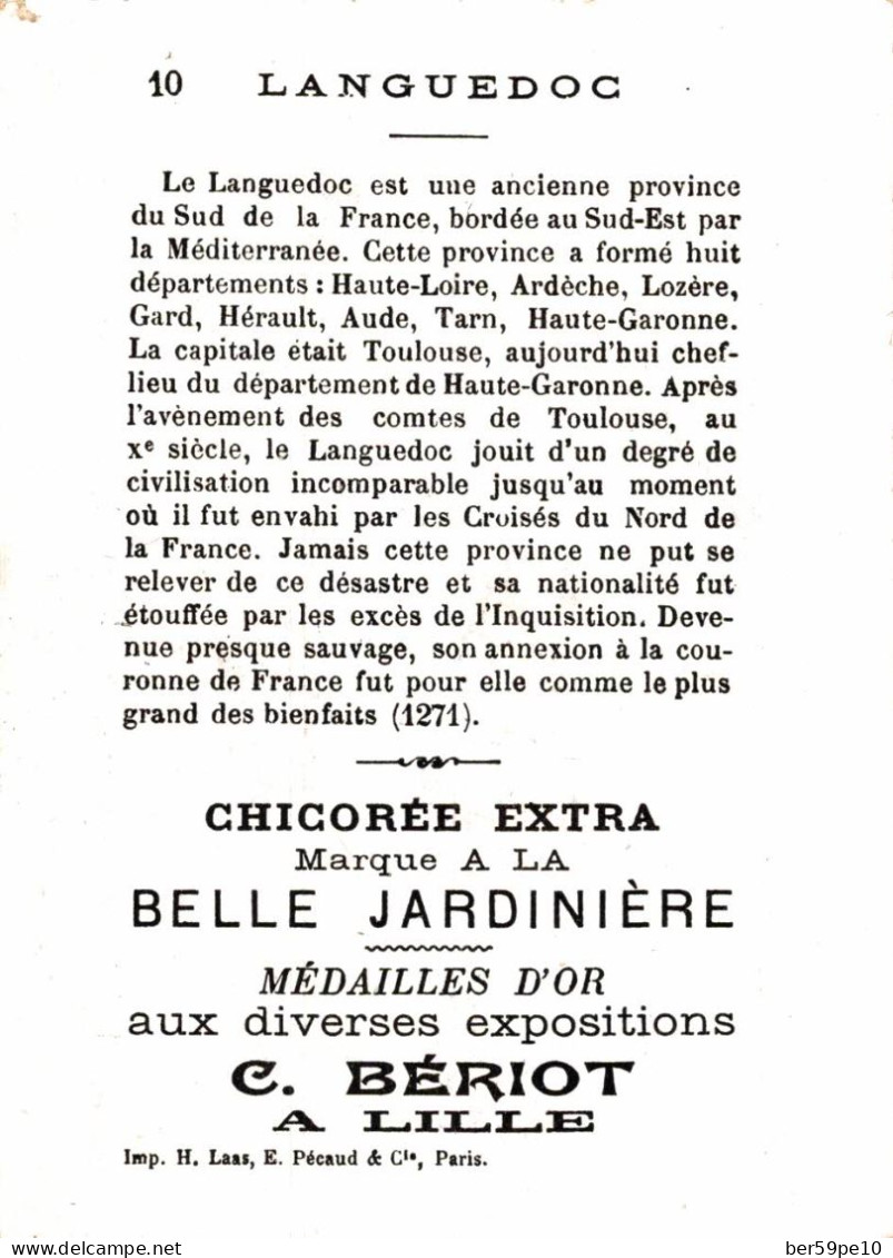 CHROMO CHICOREE A LA BELLE JARDINIERE LILLE ANCIENNES PROVINCES FRANCAISES N°10 LE LANGUEDOC EGLISE ST SURNIN A TOULOUSE - Té & Café