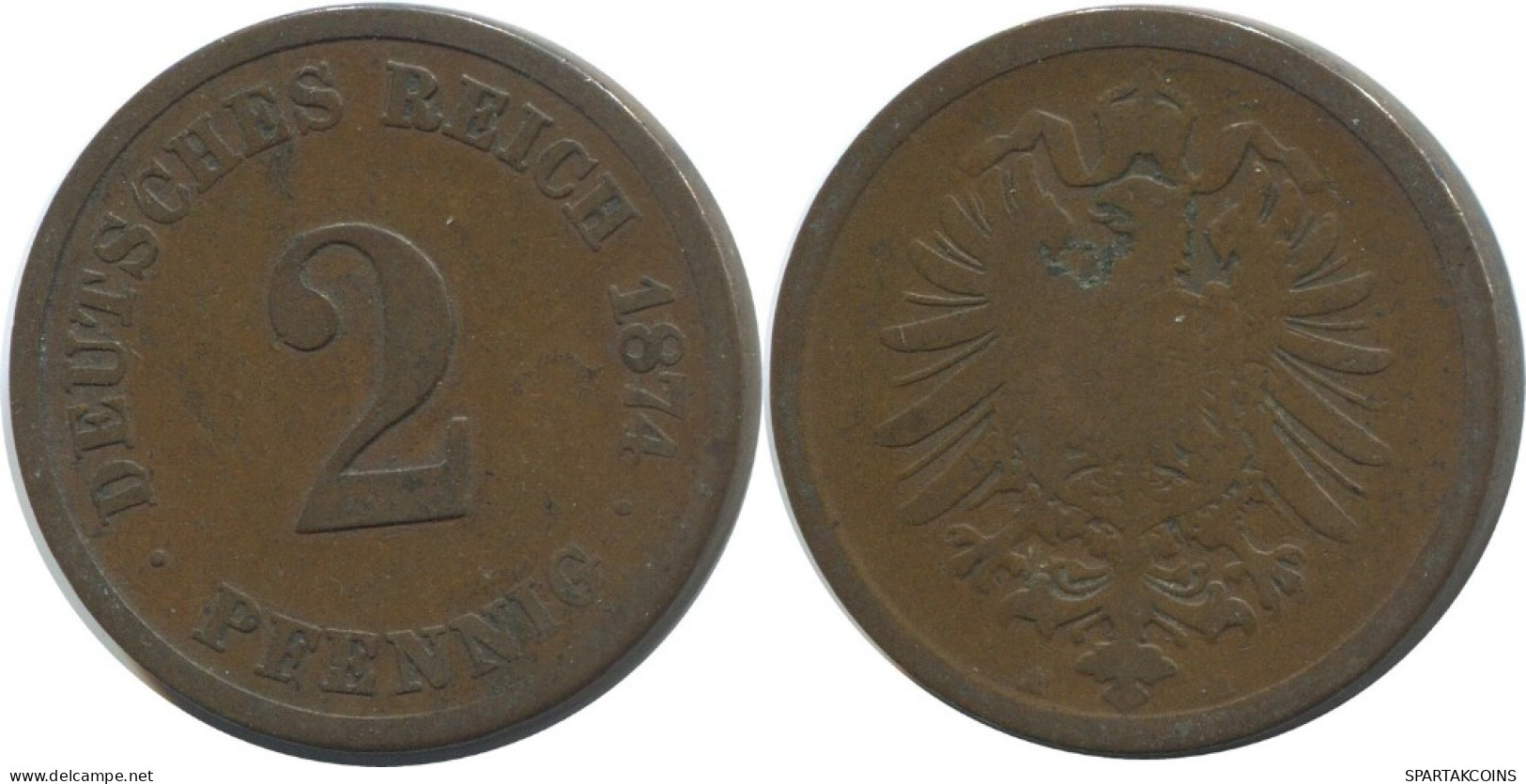 2 PFENNIG 1874 A DEUTSCHLAND Münze GERMANY #AE566.D.A - 2 Pfennig