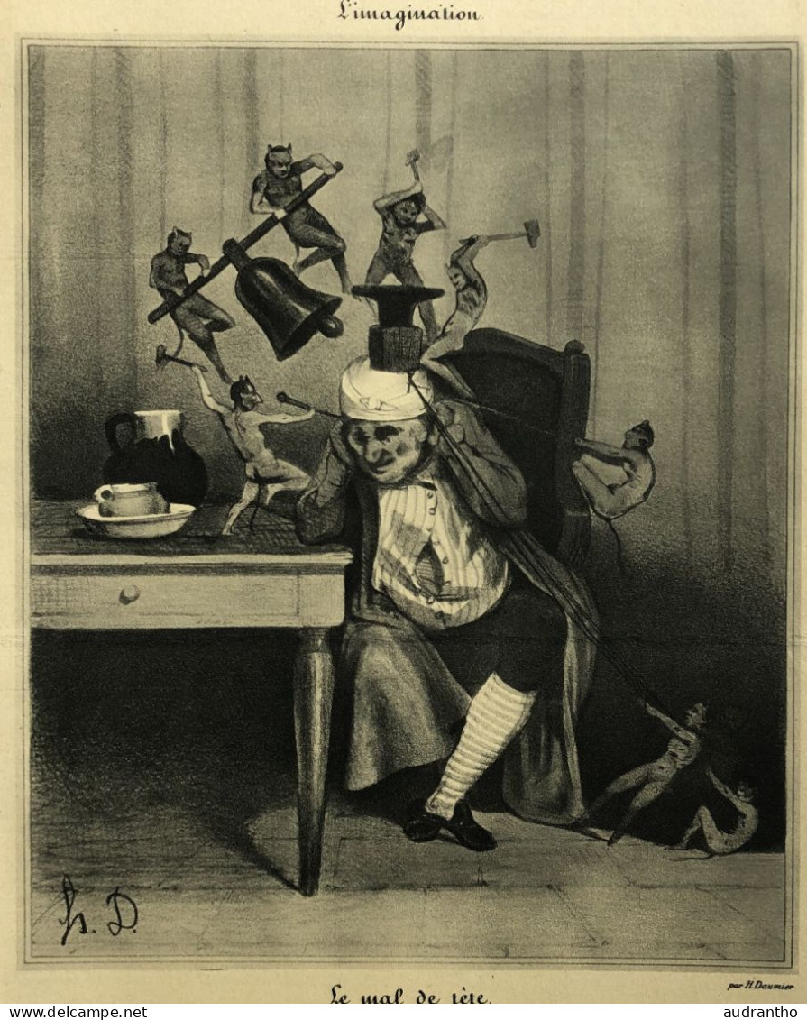 Carte Publicitaire - L'imagination - Le Mal De Tête D'après Lithographie Honoré Daumier - Laboratoires Camuse Pyréthane - Reclame