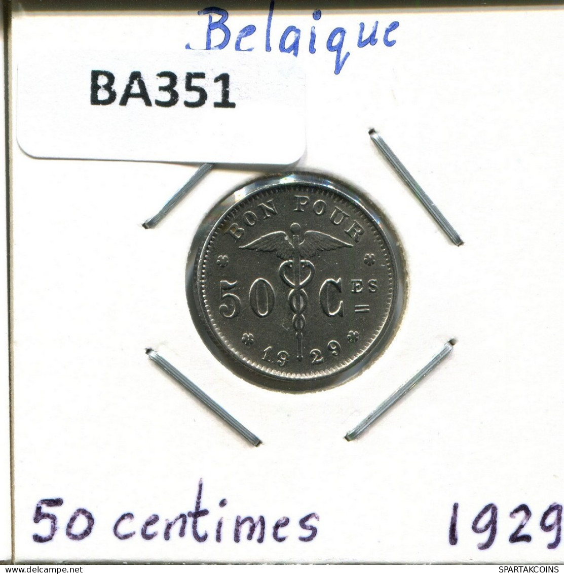 50 CENTIMES 1929 BELGIEN BELGIUM Münze Französisch Text #BA351.D.A - 50 Centimes