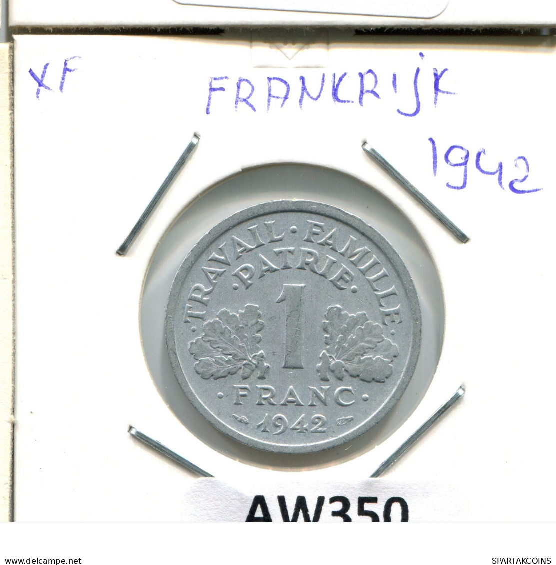 1 FRANC 1942 (Heavy Type) FRANCE Coin French Coin #AW350.U.A - 1 Franc