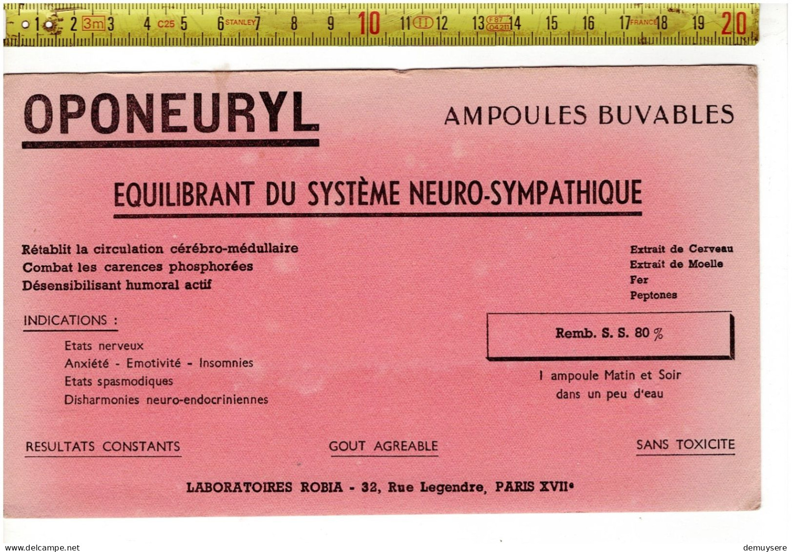 SOLDE 2022 ( BUVARD ?)  OPONEURYL LABORATOIRS ROBIA PARIS - Pubblicitari