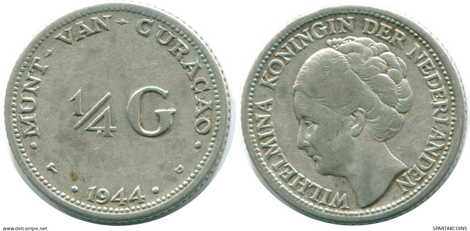 1/4 GULDEN 1944 CURACAO Netherlands SILVER Colonial Coin #NL10557.4.U.A - Curacao