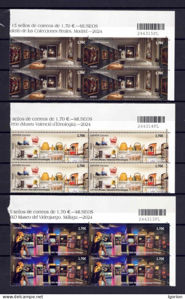 ESPAÑA 2024 ** MNH MUSEOS: (NÚMEROS CORRELATIVOS) OXO, MALAGA; L'ETNO, VALENCIA Y COLECC. REALES, MADRID BL.4 - Neufs