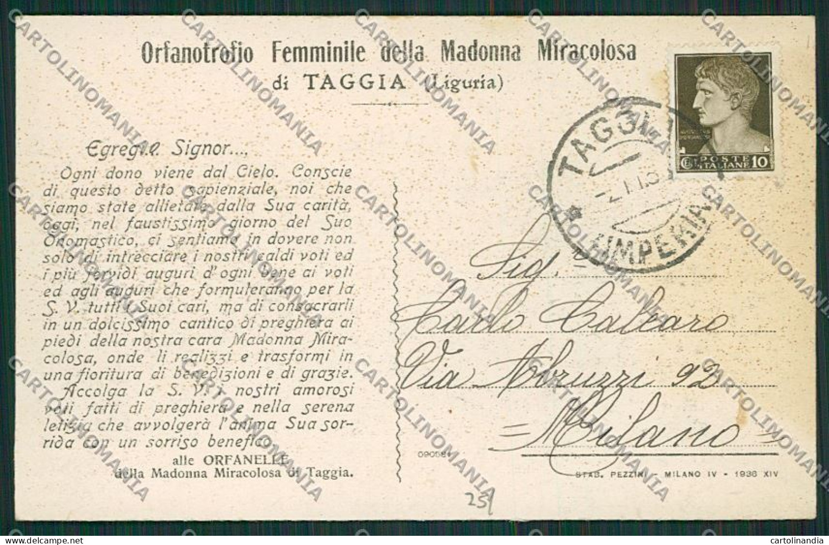 Imperia Taggia Orfanotrofio Femminile Della Madonna Miracolosa Cartolina ZC3830 - Imperia
