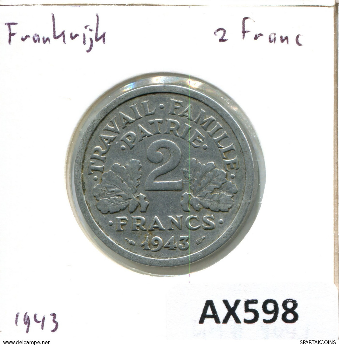 2 FRANCS 1943 FRANCIA FRANCE Moneda #AX598.E.A - 2 Francs
