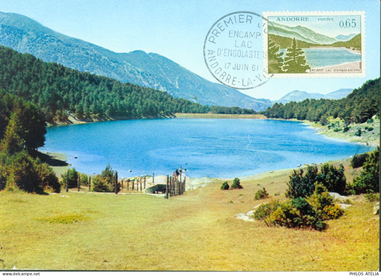 Andorre Carte Maximum Encamp Lac D'Engolasters CAD Premier Jour 17 JUIN 1961 Andorre La Vieille  YT N°162 - Storia Postale