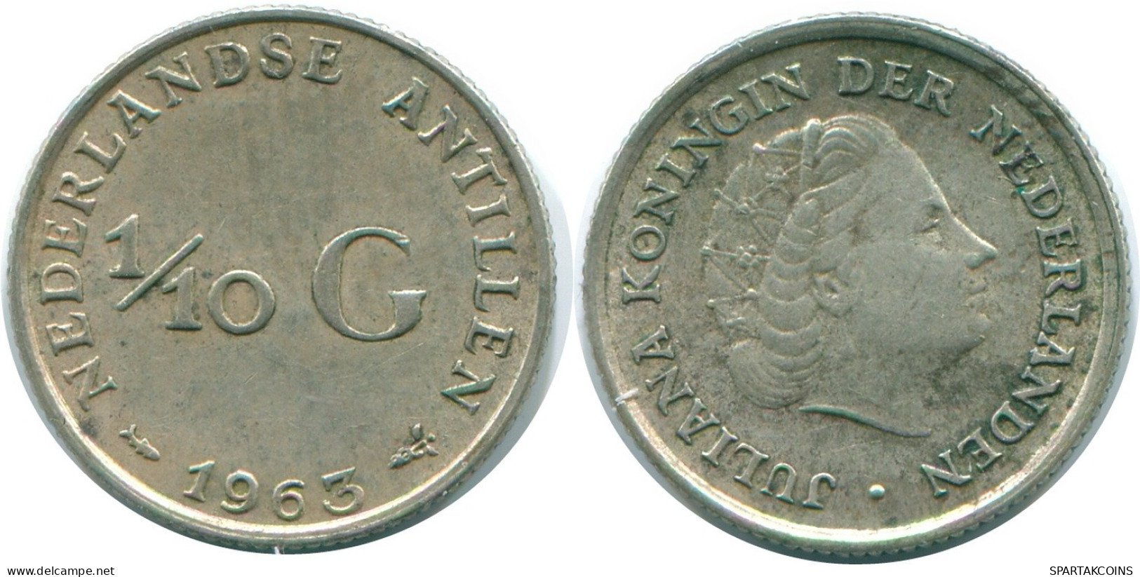 1/10 GULDEN 1963 NETHERLANDS ANTILLES SILVER Colonial Coin #NL12643.3.U.A - Antilles Néerlandaises