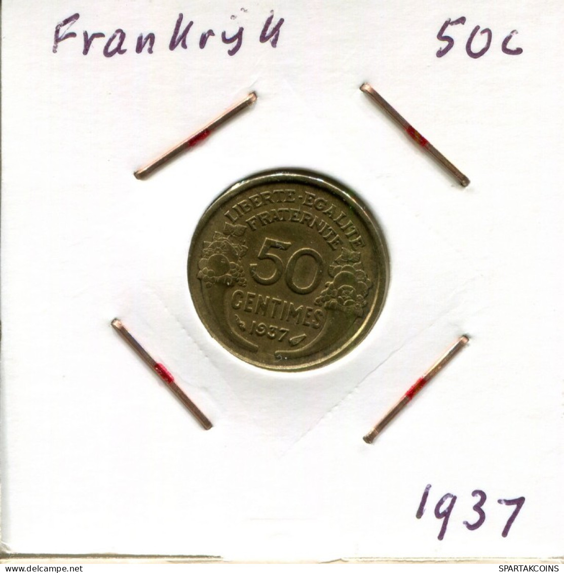 50 CENTIMES 1937 FRANKREICH FRANCE Französisch Münze #AM899.D.A - 50 Centimes