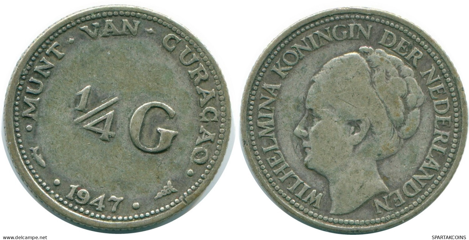 1/4 GULDEN 1947 CURACAO Netherlands SILVER Colonial Coin #NL10779.4.U.A - Curacao