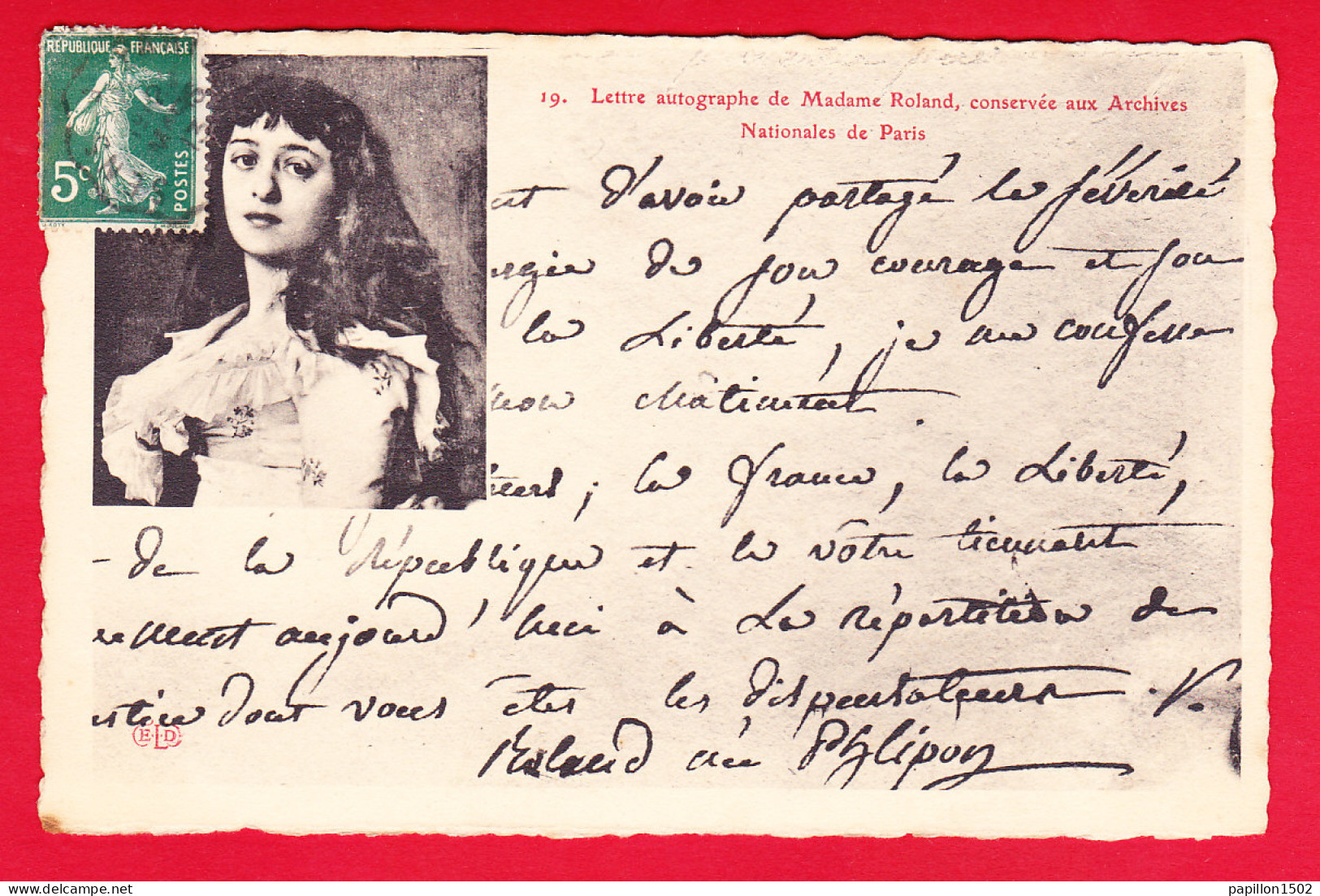 Histoire-19P56 Lettre Autographe De Madame ROLAND, BE - Geschichte