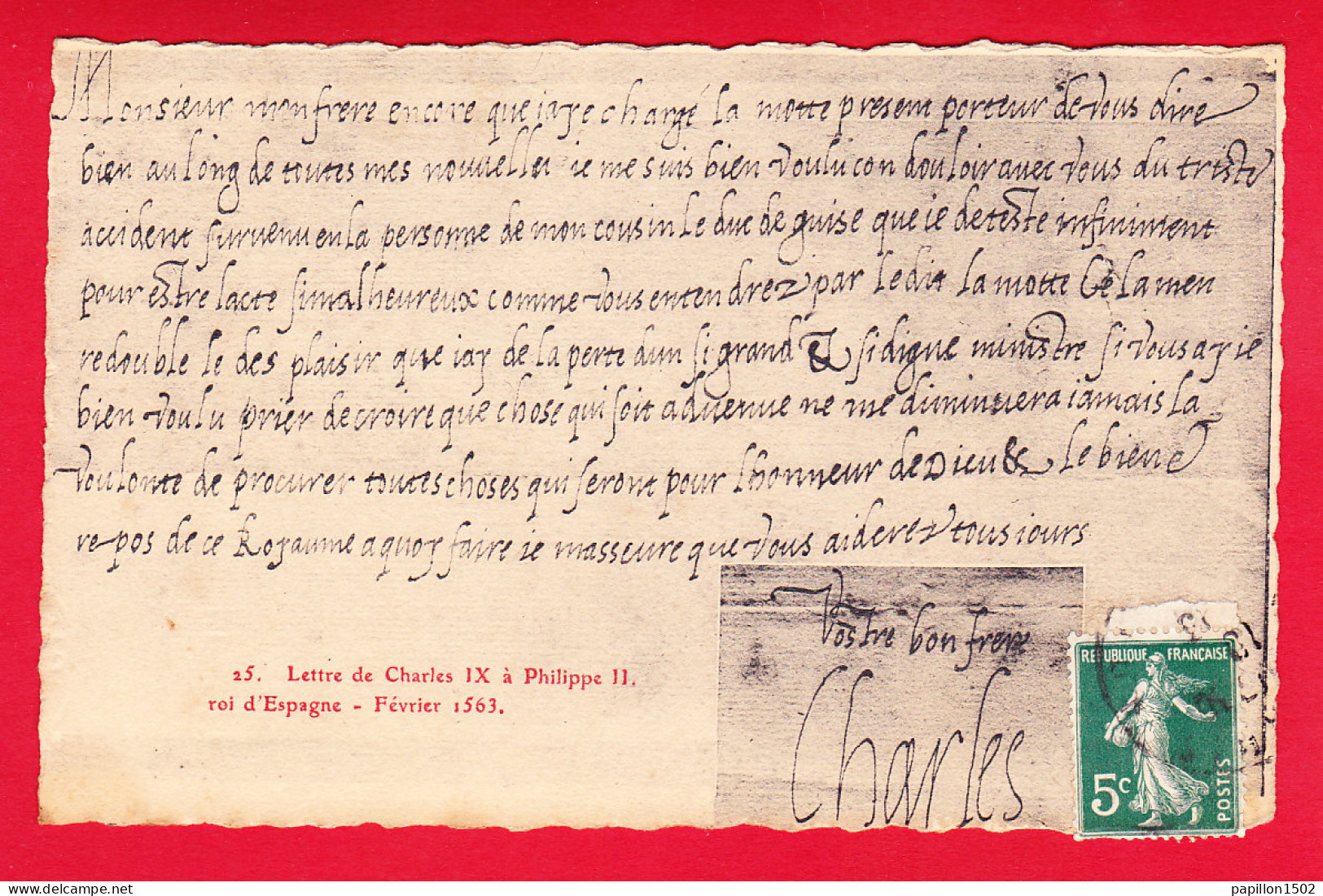 Histoire-22P56 Lettre De CHARLES IX à PHILIPPE II, Roi D'Espagne, Février 1563, Cpa BE - Geschichte