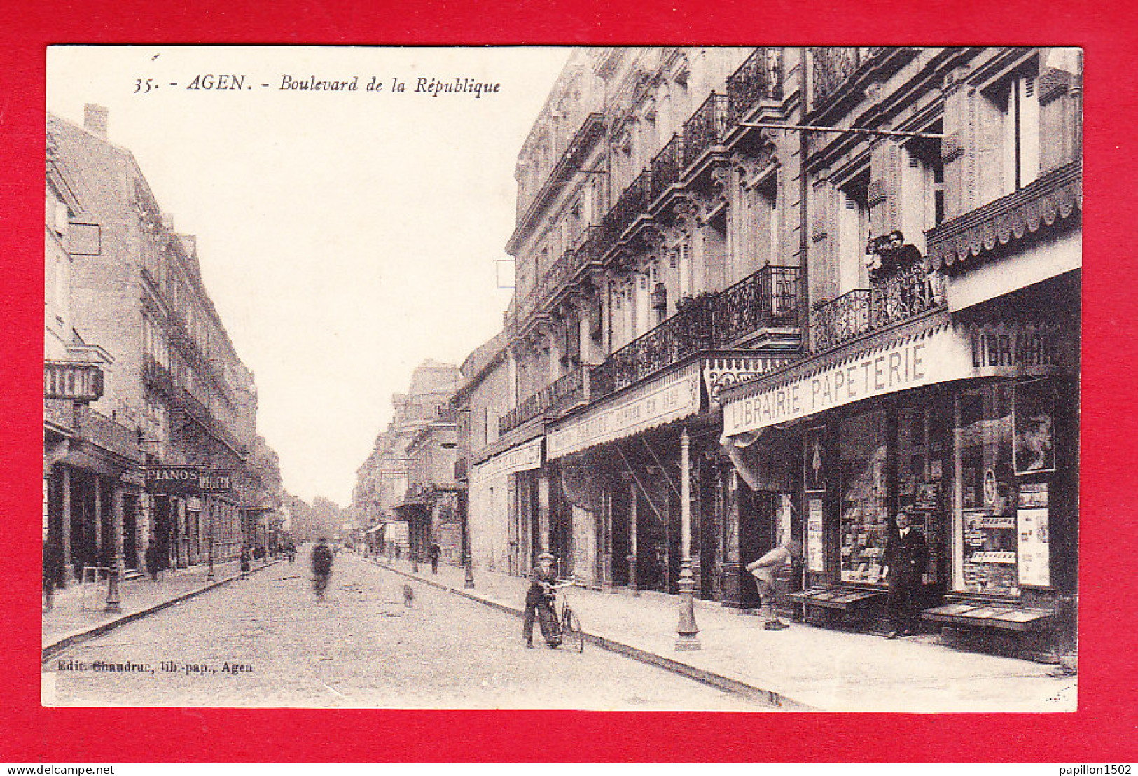 F-47-Agen-30P139 Le Boulevard De La République, Librairie Papeterie, Voir Verso Cachet Pianos Cazassus, Cpa BE - Agen