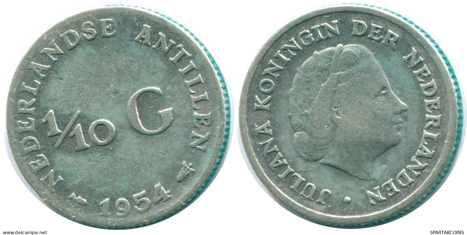 1/10 GULDEN 1954 NETHERLANDS ANTILLES SILVER Colonial Coin #NL12050.3.U.A - Niederländische Antillen