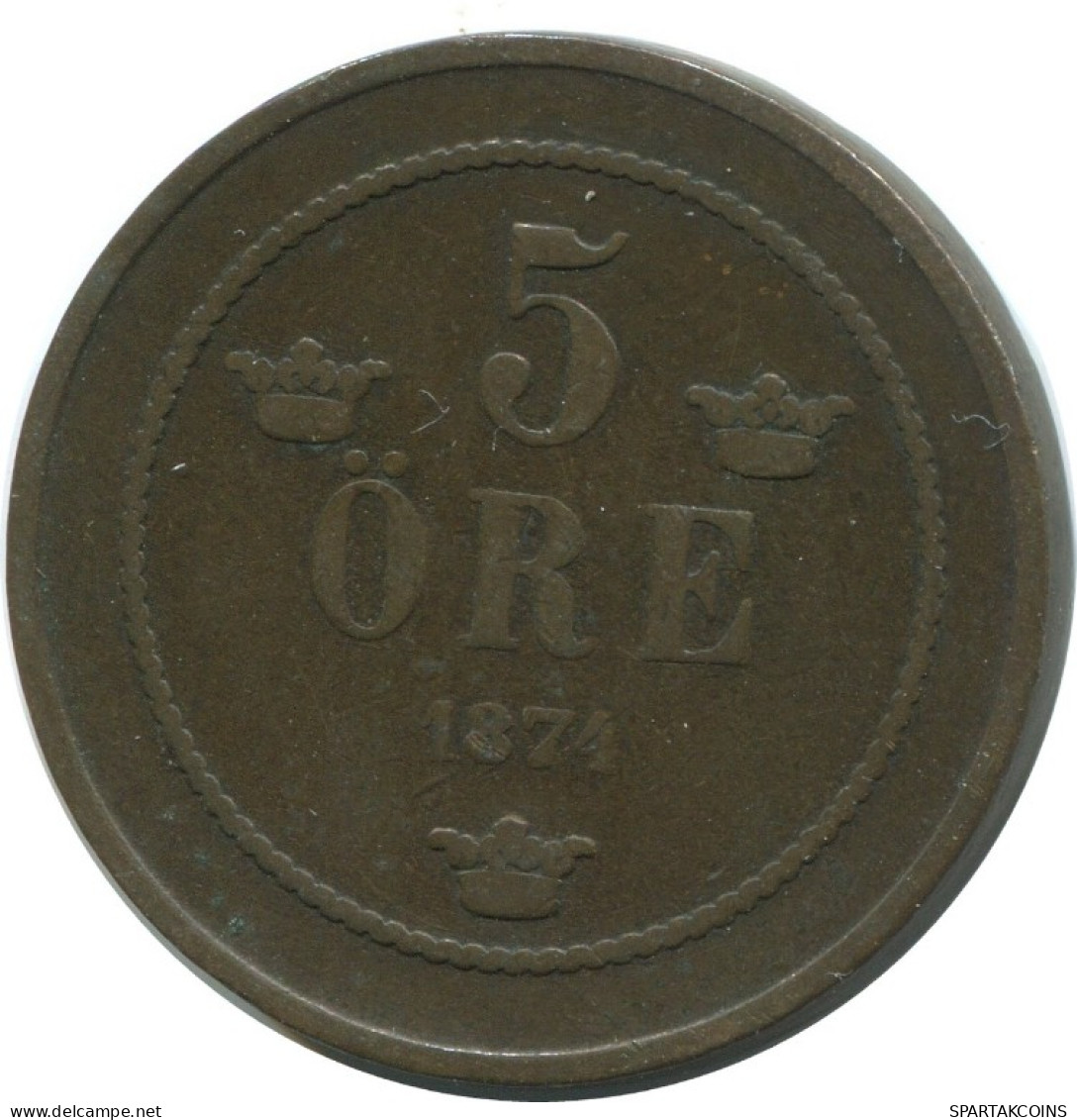 5 ORE 1874 SCHWEDEN SWEDEN Münze #AC568.2.D.A - Suède