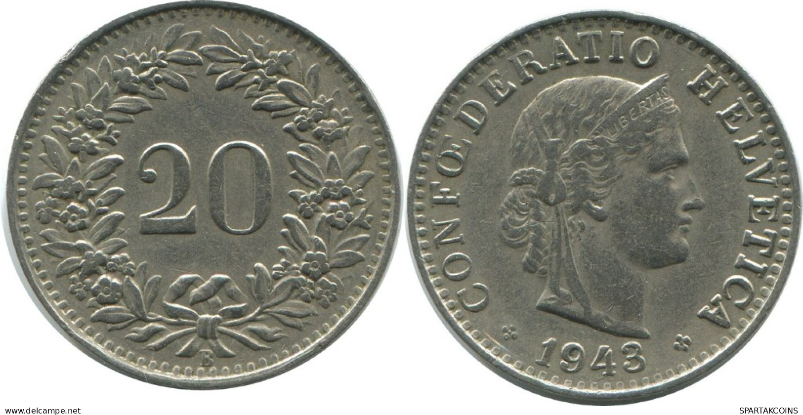 20 RAPPEN 1943 B SUIZA SWITZERLAND Moneda HELVETIA #AD957.2.E.A - Andere & Zonder Classificatie