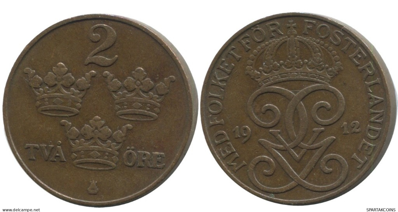 2 ORE 1912 SWEDEN Coin #AC789.2.U.A - Suecia