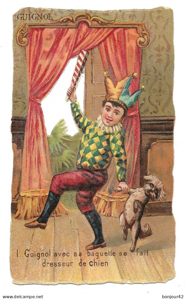 CHROMO (Gaufré Et Découpé) GUIGNOL - CHOCOLATS De L'UNIVERS - 70x120 Mm - Dresseur De Chien - Autres & Non Classés