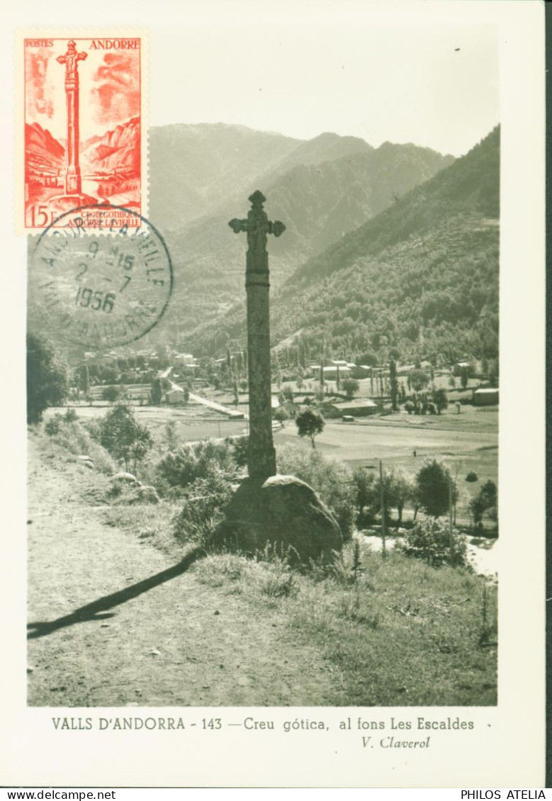 Andorre Carte Maximum YT N°146 Croix Gothique à Andore CAD Andorre La Vieille Val D'Andorre 2 7 1956 - Storia Postale