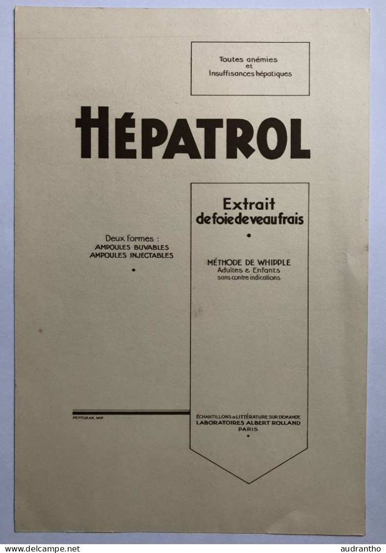 Carte Publicitaire - L'anémie Médecine  - Laboratoires Albert Rolland Hépatrol - Publicités