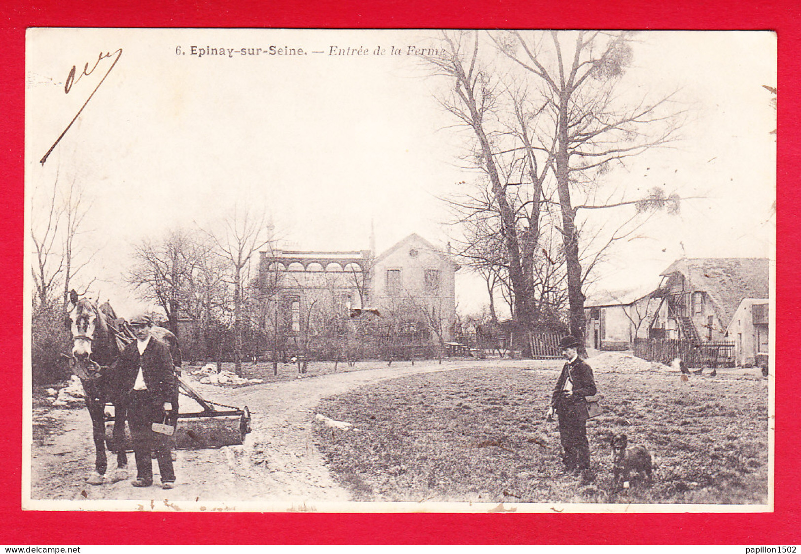 F-93-Epinay Sur Seine-01P83  L'entrée De La Ferme, Cheval Avec Une Herse, Animation, Cpa Précurseur BE - Autres & Non Classés