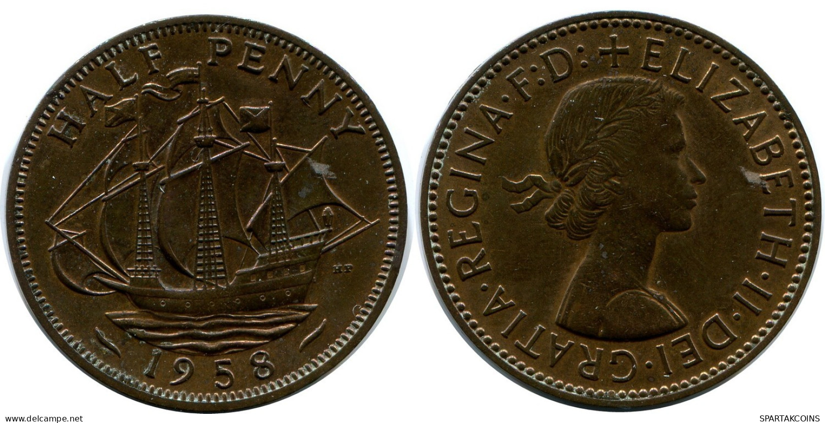 HALF PENNY 1958 UK GBAN BRETAÑA GREAT BRITAIN Moneda #BA988.E.A - C. 1/2 Penny
