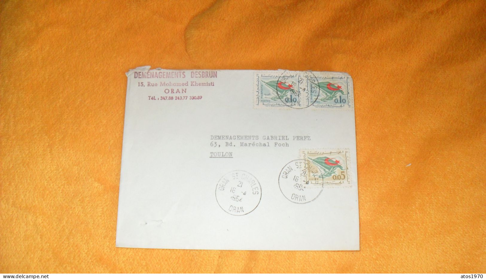 ENVELOPPE ANCIENNE DATE ?../ DEMENAGEMENTS DESBRUN ORAN...CACHETS ORAN ST CHARLES POUR TOULON + TIMBRES X3 - Algerije (1962-...)