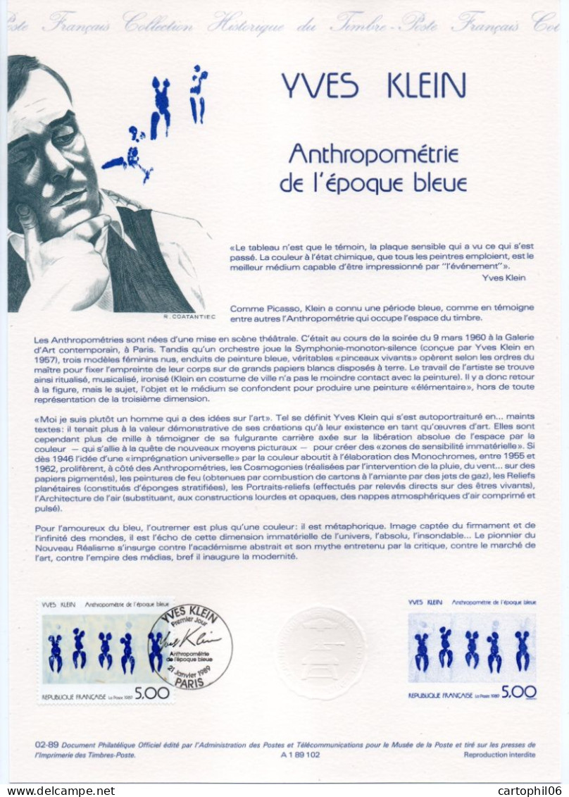 - Document Premier Jour YVES KLEIN : Anthropométrie De L'époque Bleue - PARIS 21.1.1989 - - Moderne