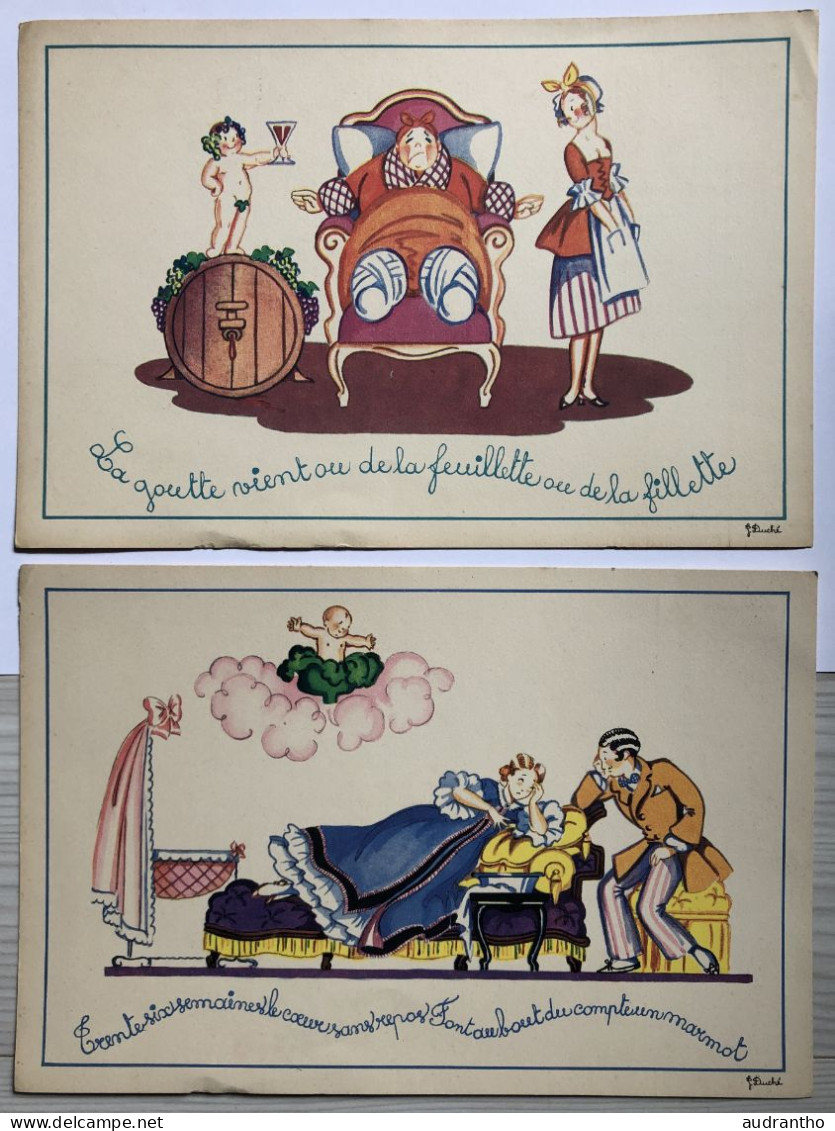 2 Carte Publicitaire - Belle Illustration Signée Jacqueline Duché  - Laboratoires Lescène - Werbung