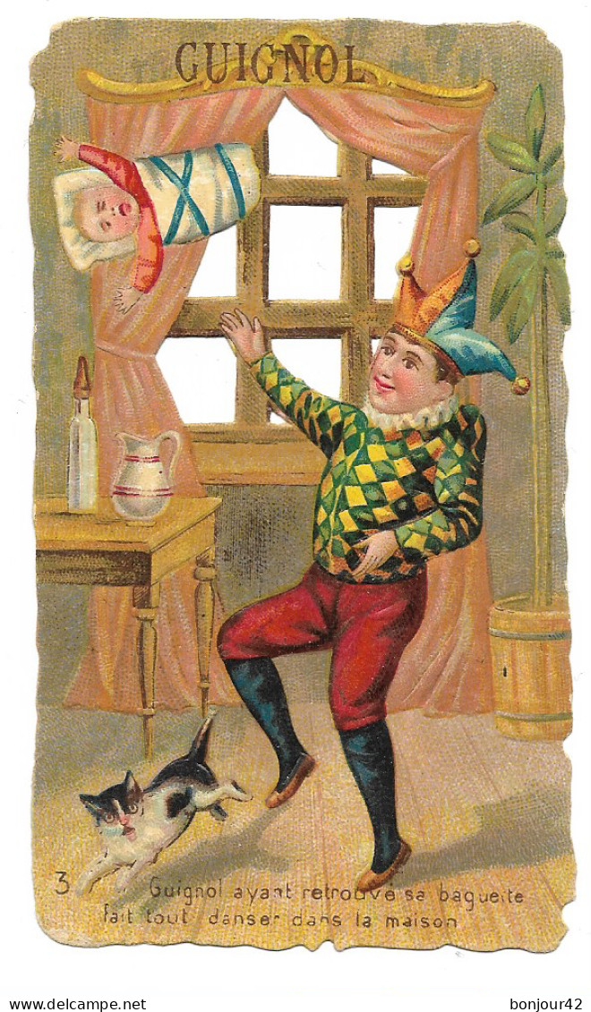 CHROMO (Gaufré Et Découpé) GUIGNOL - CHOCOLATS De L'UNIVERS - 70x120 Mm - Danser Dans La Maison - Sonstige & Ohne Zuordnung